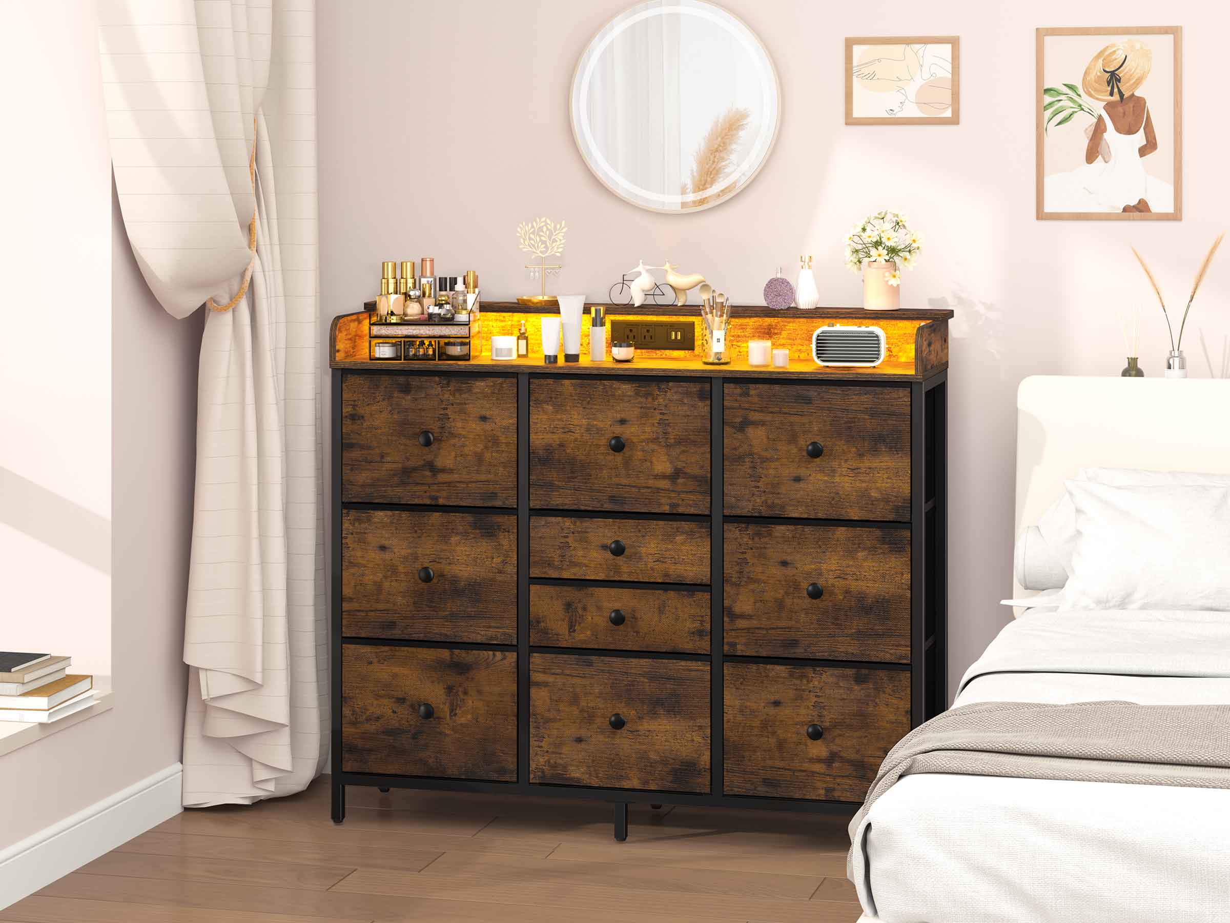 Brown Yoobure Dresser for Bedroom with 10 Storage Drawers